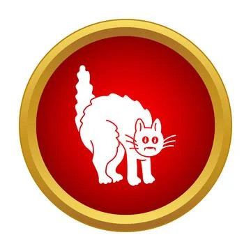White spooky cat arching back in red circle Stock Illustration