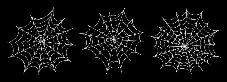White spooky spider web collection. Creepy cobweb decor set. Halloween frame and Stock Illustration