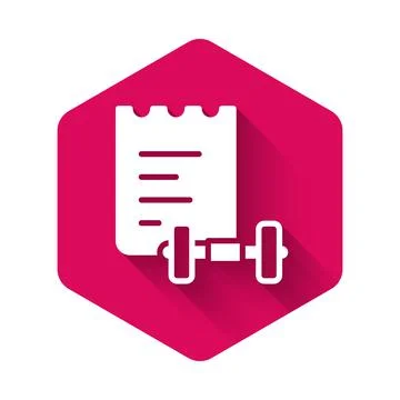 White Sport training program or fitness plan icon isolated with long shadow Stock-Illustration