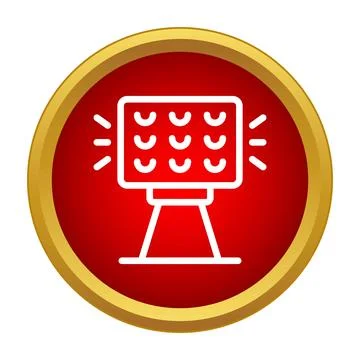 White spotlight icon illuminating red circle background Stock Illustration