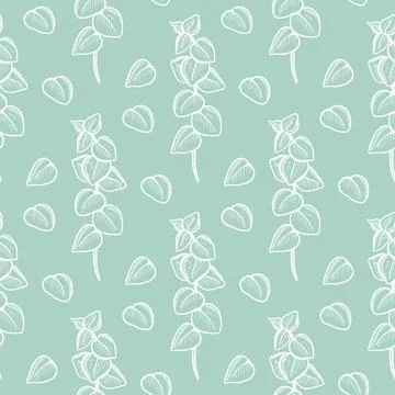 White sprigs of eucalyptus on green background seamless pattern Stockillustratie