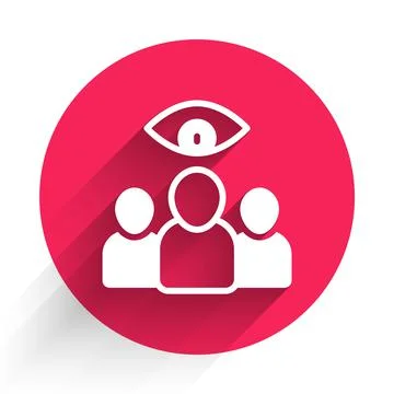 White Spy, agent icon isolated with long shadow. Spying on people. Red circle Stock Illustration