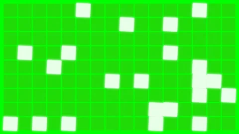 White square blocks arranged in a scattered pattern on a vibrant green grid Stock Footage 341823836