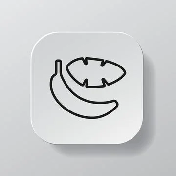 White square button with banana line icon, black outline banana on the white Illustrazione stock