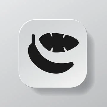 White square button with banana outline icon, black banana on the white plate Illustrazione stock