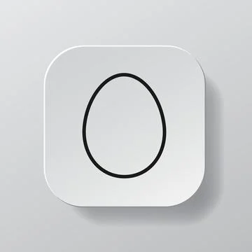 White square button with egg line icon, black outline egg on the white plate Illustrazione stock