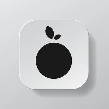 White square button with orange fruit outline icon, black orange on the white Illustrazione stock