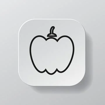White square button with paprika line icon, black outline bell pepper on the Illustrazione stock