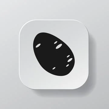White square button with potato line icon, black outline potato on the white Stock Illustration