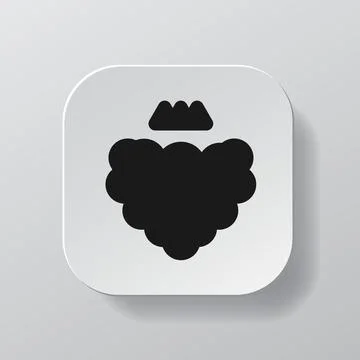 White square button with raspberry fruit outline icon, black berry on the plate Illustrazione stock