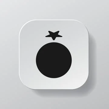 White square button with tomato outline icon, black tomato on the white plate Illustrazione stock