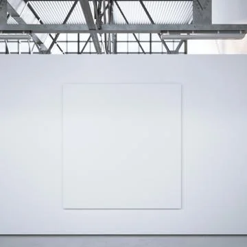 White square canvas on the wall. 3d rendering 库存插图