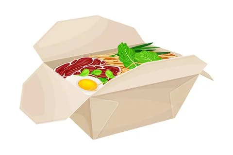 White Square Carton Box or Cardboard Eco Package with Food Inside Vector イラスト素材