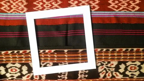 White square copy space with  woven fabric, colorful textured background Foto stock