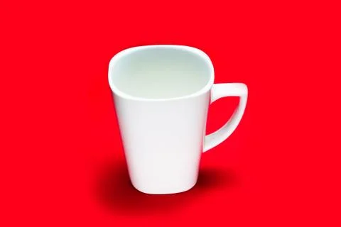 White square cup on a red background. copy space Stock Photos