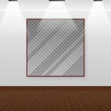 White Square Empty Frames on Wall with Halogen Lamps for Image presentation.. Stock Illustration