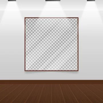 White Square Empty Frames on Wall with Halogen Lamps for Image presentation.. 库存插图