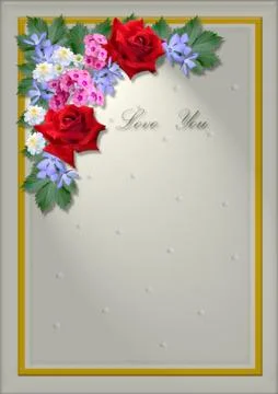 White square frame with an angle of flowers and leaves Stock Illustration