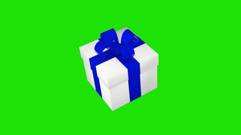 White square gift box with a blue ribbon Stock Footage 331429085