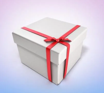 White Square Gift Box close with Red Ribbon and Bow 3d render Stock Illustration