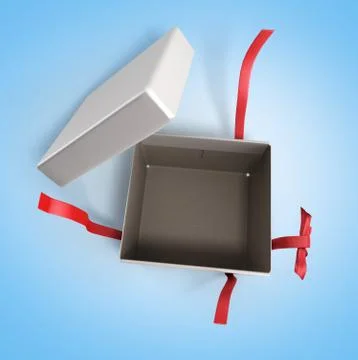 White Square Gift Box with Red Ribbon and Bow 3d render Stock Illustration