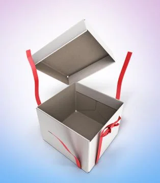 White Square Gift Box with Red Ribbon and Bow 3d render on gradient Stock Illustration