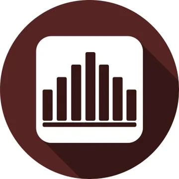 White square with a graphic icon on a circle of dark red color, vector Stock Illustration