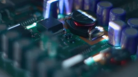 The white square grows from the printed circuit board with electronic components Stock Footage 313220756