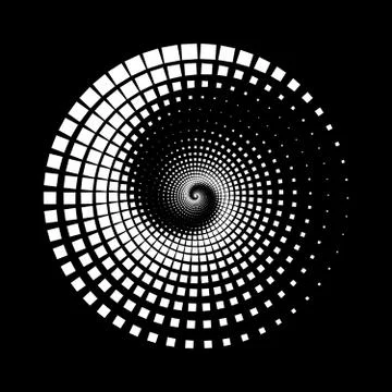 White square halftone dots in vortex form Stockillustratie