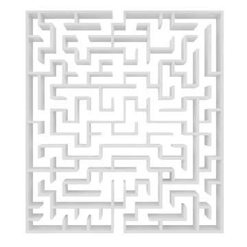 White square maze, top view. 3D rendering Stock Illustration