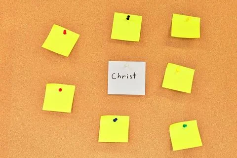 White Square Note With The Name Christ And Yellow Note Squares Stock Photos