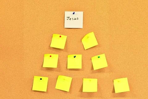 White Square Note Paper Jesus And Blank Yellow Notes Below Stock Photos