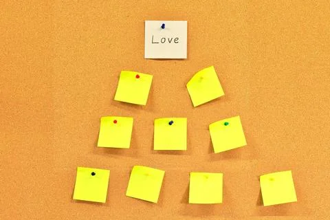 White Square Note Paper Love And Yellow Notes Below Stock Photos