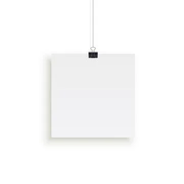 White square paper sheet hanging on paper clips isolated on white background 스톡 일러스트