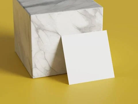 White square shape paper mockup on yellow gold isolated background with ma... Stock Photos