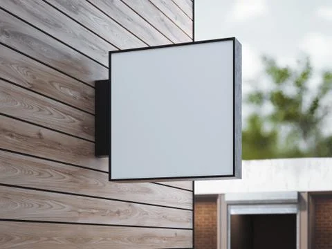 White square signboard on the wall. 3d rendering Stock Illustration