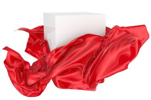 White square surface surrounded by red wavy fabric, silk or satin. 3d renderi Stock Illustration