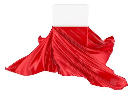 White square surface surrounded by red wavy fabric, silk or satin. 3d renderi Stock Illustration