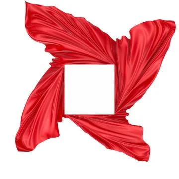 White square surface surrounded by red wavy fabric, silk or satin. 3d renderi Stock Illustration