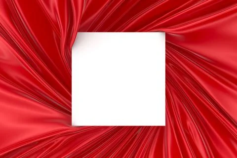 White square surface surrounded by red wavy fabric, silk or satin. 3d renderi Stock Illustration