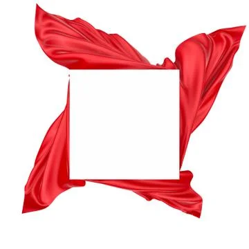 White square surface surrounded by red wavy fabric, silk or satin. 3d renderi Stock Illustration