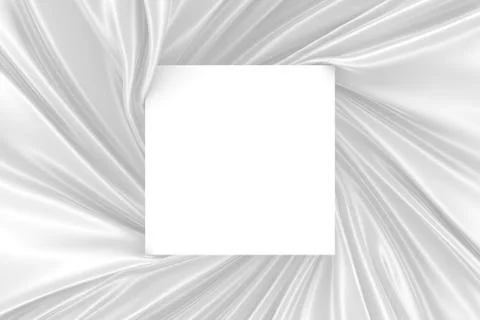 White square surface surrounded by white wavy fabric, silk or satin. 3d rende Stock Illustration