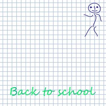 White squared paper background with doodle man. School hand-drawn doodles Stock Illustration