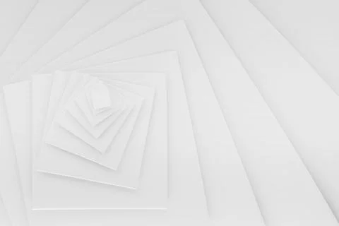 White squares nest endlessly in a recursive tunnel, creating soft depth, lumi Illustrazione stock