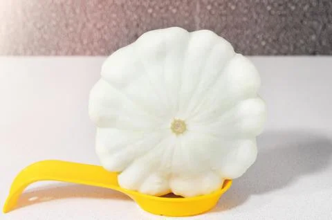 The white squash is on the kitchen table. Selective orientation 스톡 사진