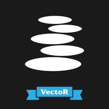 White Stack hot stones icon isolated on black background. Spa salon accessory Stock Illustration