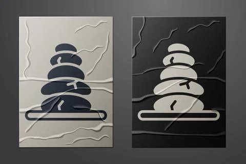 White Stack hot stones icon isolated on crumpled paper background. Spa salon Illustrazione stock