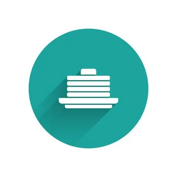 White Stack of pancakes icon isolated with long shadow. Baking with syrup and 库存插图