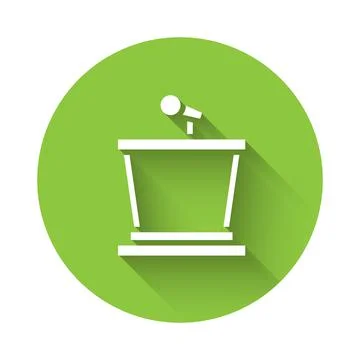 White Stage stand or debate podium rostrum icon isolated with long shadow Stock Illustration