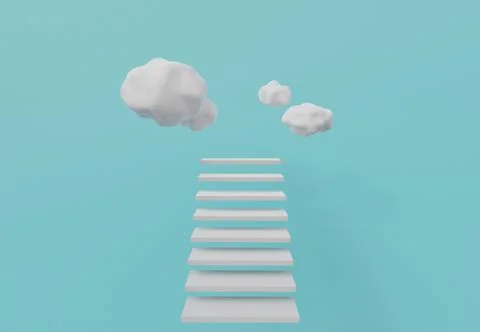 White stair steps and clouds, stairway to Heaven, 3d render Stock-Illustration